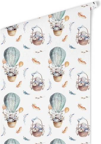 K&L Wall Art Vliestapete Kinder Baby Hase mit Ballon, mehrfarbig, matt - Bild 1