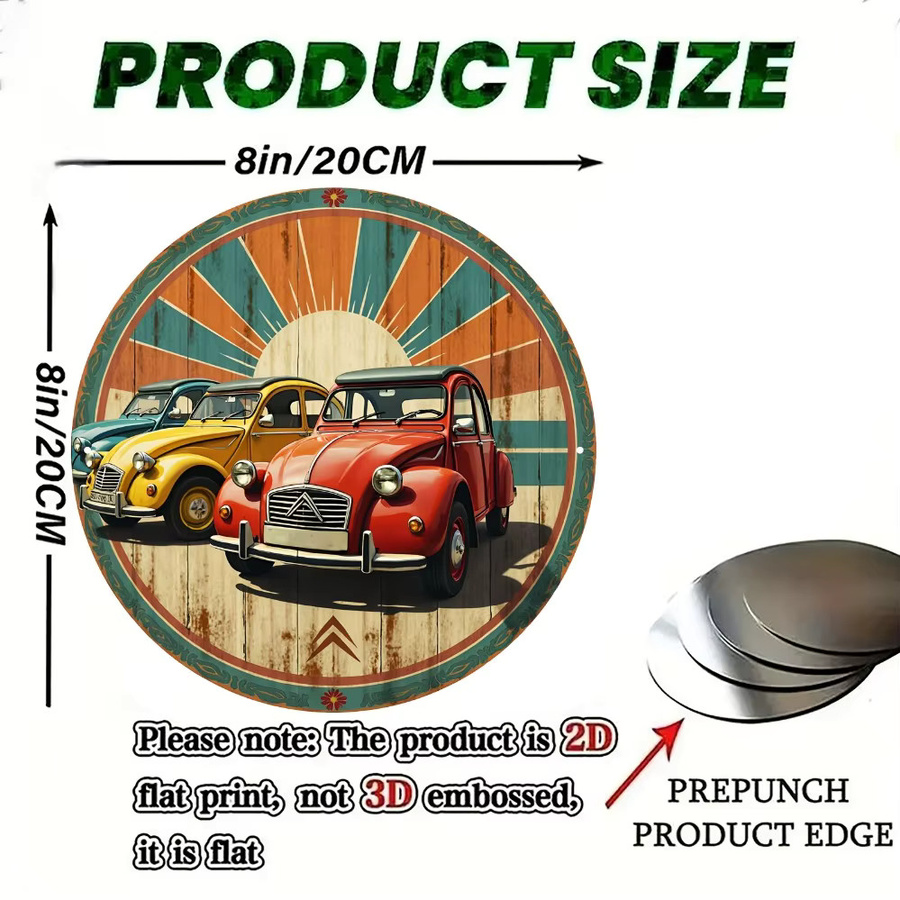 Runde Vintage Aluminium-Wandtafel von CIFBUY mit Automobil-Kunst in Multicolour, Durchmesser: 20 cm - Bild 2