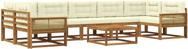 vidaXL Outdoor-Sofagarnitur L-Form aus Akazienholz mit 8 Kissen in Braun und Beige - Bild 1
