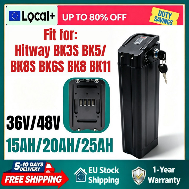 Hitway Lithium-E-Bike-Akku mit Smart BMS in Schwarz, Ersatz für Hitway BK3 BK5 BK6 BK8 BK11 BK37 und COLORWAY BK6 Elektrofahrräder - Bild 1