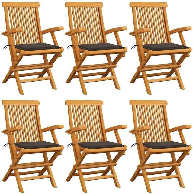 vidaXL Gartenstuhl-Set aus Teak-Hartholz mit Taupe Kissen, 6 Stück - Bild 1