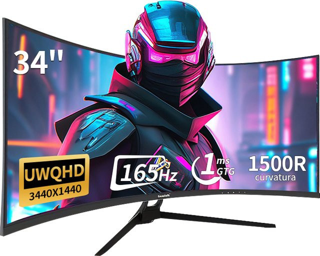 Gawfolk Curved Gaming-Monitor 34 Zoll UWQHD 3440 x 1440P, 1500R Ultra-Wide PC-Bildschirm mit 165 Hz und VA-Panel, Schwarz - Bild 1