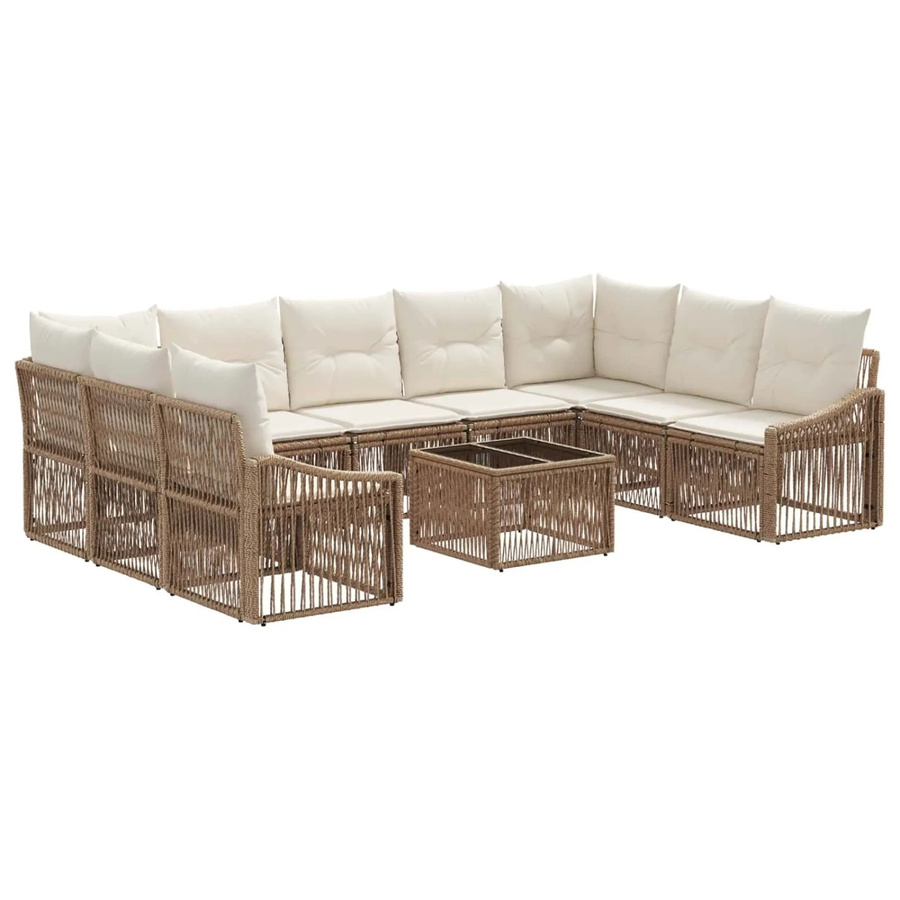 vidaXL Gartensofa-Set 10-teilig in Beige aus Poly-Rattan mit Polsterung und L-Form - Bild 2
