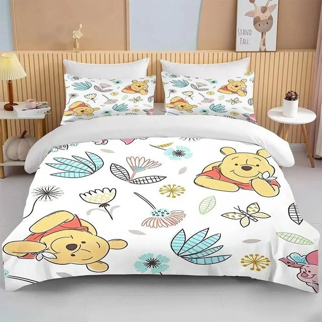 Winnie Puuh Bär Bettwäsche-Set aus Mikrofaser mit Bettbezug und Kissenbezug, Weiß, B/H: 140 x 210 cm - Bild 1