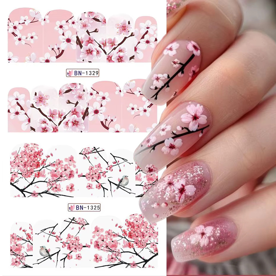 Kirschblüten-Nagelkunst-Aufkleber, Wassertransfer-Abziehbilder, 12 Designs - Bild 2