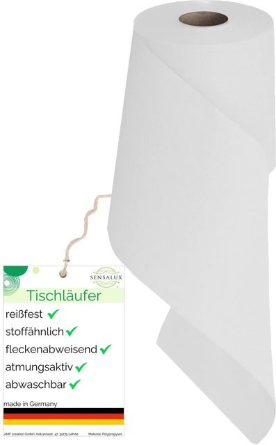 Sensalux Vlies-Tischläufer Weiß, wasserabweisend und waschbar, Breite: 15 cm, Länge: 25 m - Bild 1