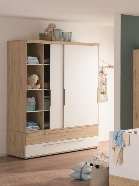 Kleiderschrank PAIDI FIONN mit Schiebetüren in Weiß und Braun, Eiche, B/T/H: 164,1 x 63,9 x 206,9 cm - Bild 1