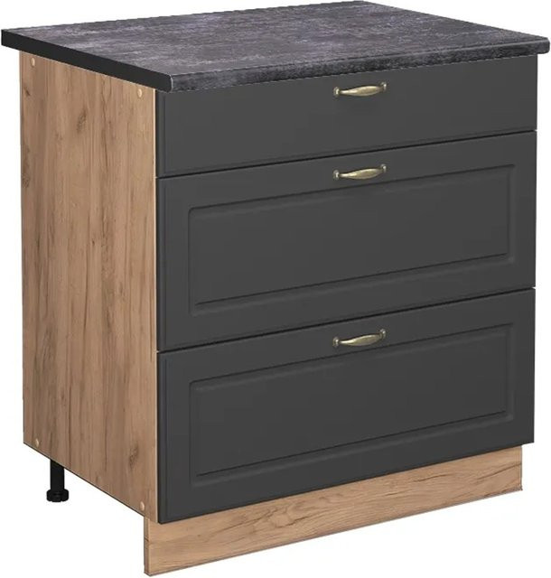 Vicco Küchenunterschrank Fame-Line in Anthrazit-Gold mit 3 Schubladen, Breite: 80 cm - Bild 1