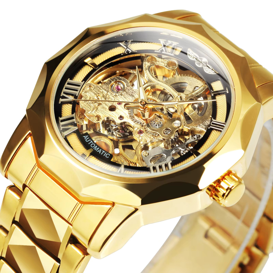 WINNER Automatik-Armbanduhr, Edelstahl, Gold, Herren, Leuchtzeiger - Bild 2