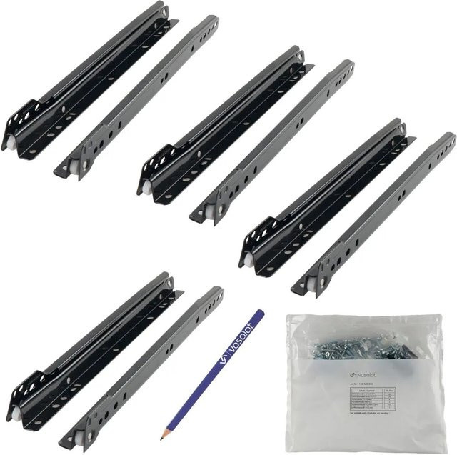vasalat Rollschubführung Schubladenschienen Set, Teilauszug, Schwarz, Stahl, Länge: 300 mm - Bild 1