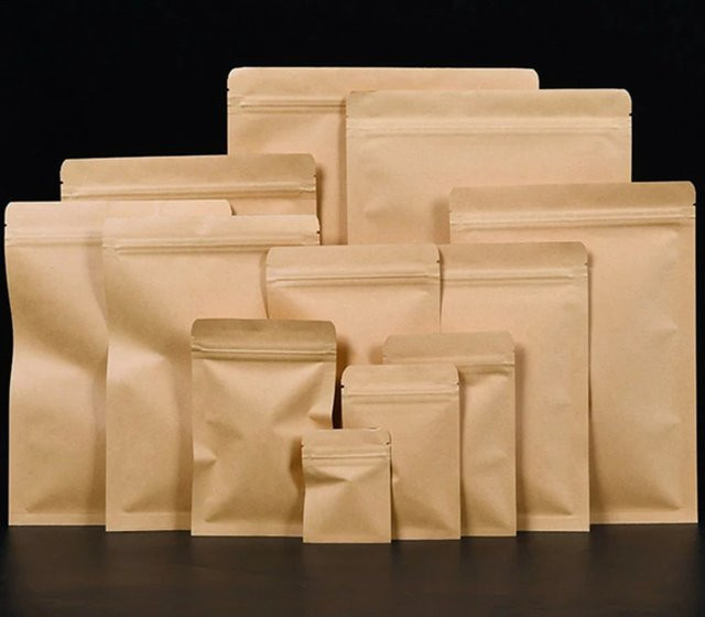 Braune Kraftpapier-Lebensmittelbeutel mit Aluminiumbeschichtung und flachem Boden, Reißverschluss und Heißsiegel-Funktion für Kaffee, Snacks und Geschenke, 20,0 g - Bild 1