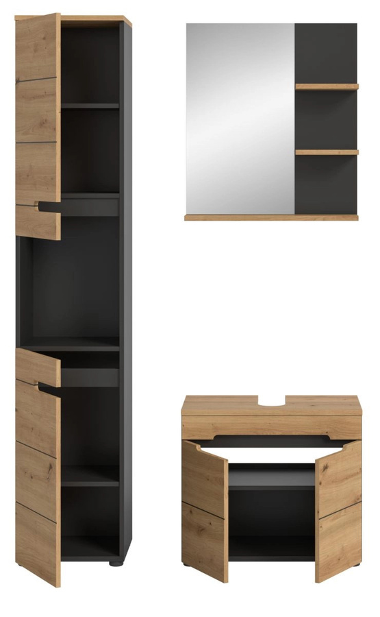 Inn.Furn Badmöbel Set Cooper 3-teilig in Eiche und Grau, modern, B/T/H: 116 x 34 x 193 cm - Bild 6