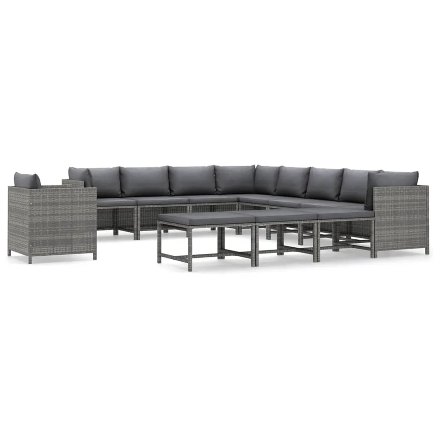vidaXL 12-tlg. Garten-Lounge-Set aus Poly-Rattan mit Kissen und Ottoman, Grau/Anthrazit - Bild 2