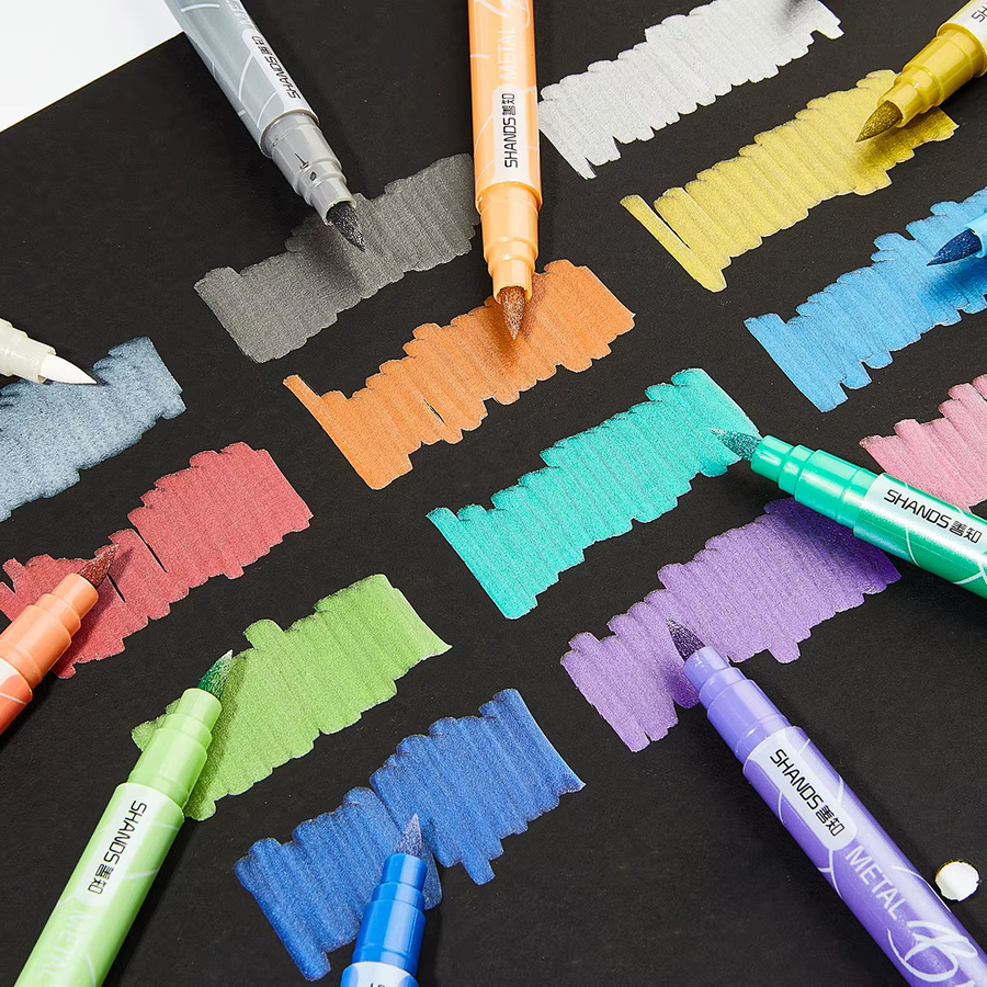 Metallic-Marker auf Wasserbasis mit weicher und harter Spitze, schnell trocknende Farben für künstlerische Skizzen, 24 Stück, Multicolour - Bild 3