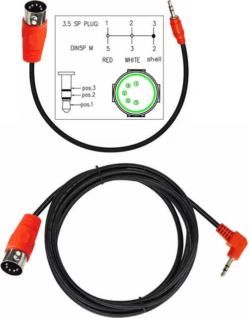 BSN Midi-Audio-Adapter: 5-polige Midi-Din Buchse auf 3,5mm Klinke zu 90-Grad-Winkel TRS Stecker, Kabellänge: 0,5 m - Bild 1