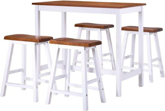 vidaXL Bartisch- und Hocker-Set 5-tlg. aus Massivholz und MDF in Braun und Weiß - Bild 1