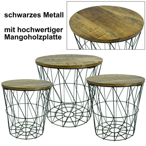 NOOR living Beistelltisch-Set aus Mangoholz und Metall in Schwarz/Braun, B: 39,5 cm, H: 40 cm - Bild 3