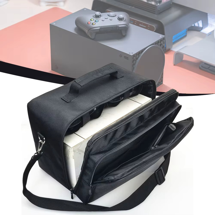 Shunmaii Wasserdichte Umhängetasche in Schwarz für Xbox Series X/S Konsolen, Controller und Zubehör mit Doppelschicht-Design - Bild 4