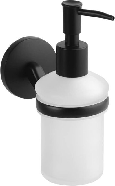 Brillantbad BOX Seifenspender aus Zink und Milchglas in Schwarz, Wandmontage, B: 12,5 cm, T: 6,8 cm, H: 16,5 cm, 200 ml - Bild 1