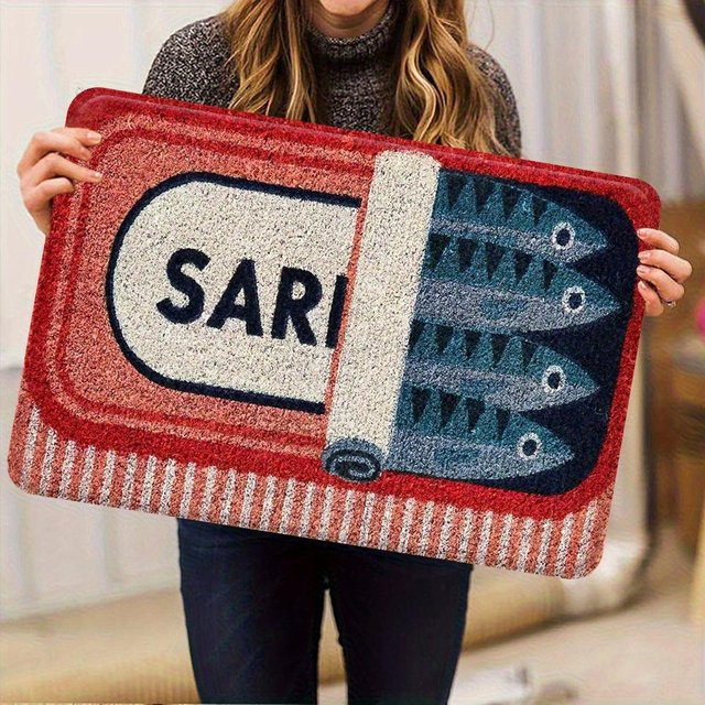 Sardinenbüchse Fußmatte von Csq Fourteen mit rotem und weißem Muster, rutschfester Flanell Teppich aus Polyester, B/B: 40 x 60 cm - Bild 1