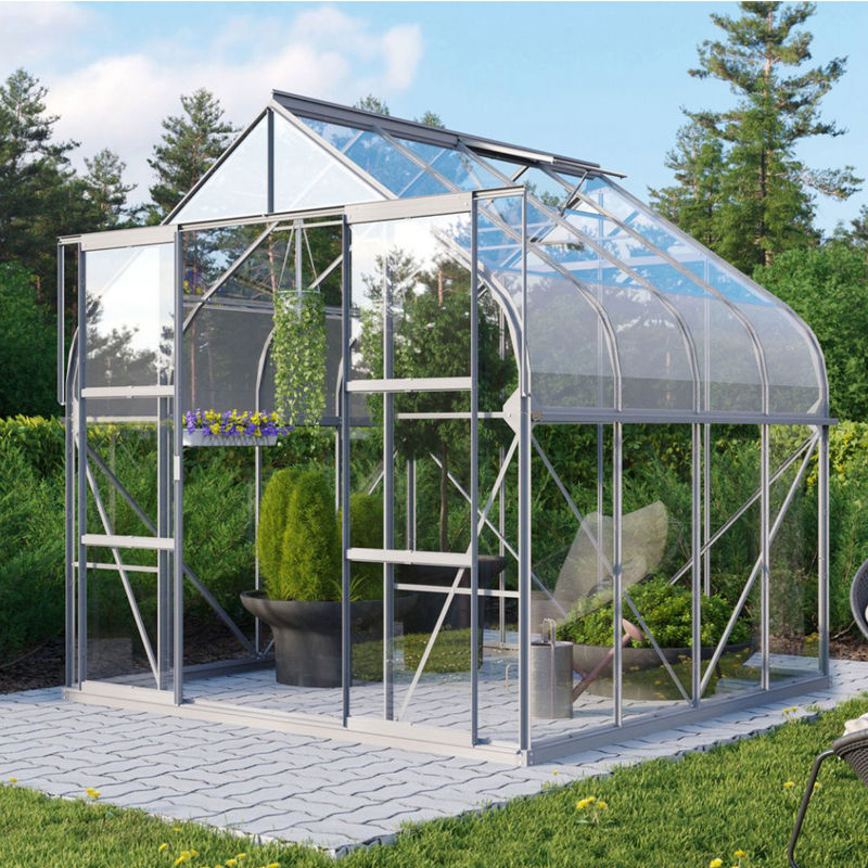Vitavia Gewächshaus Dione 6700 mit Stahlfundamentrahmen und ESG-Sicherheitsglas in Silber, 6,7 m² - Bild 2