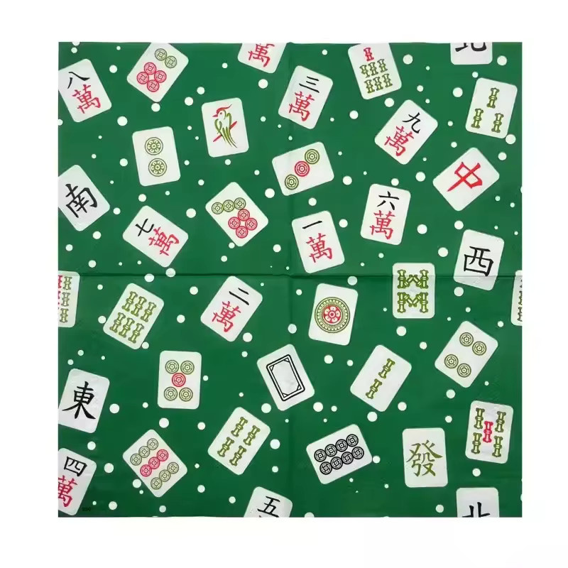 20 Stück GUANYAO Servietten mit chinesischem Mahjong-Print in Grün, 33 cm, 2-lagige dekorative Party-Papier-Servietten im orientalischen Design - Bild 5