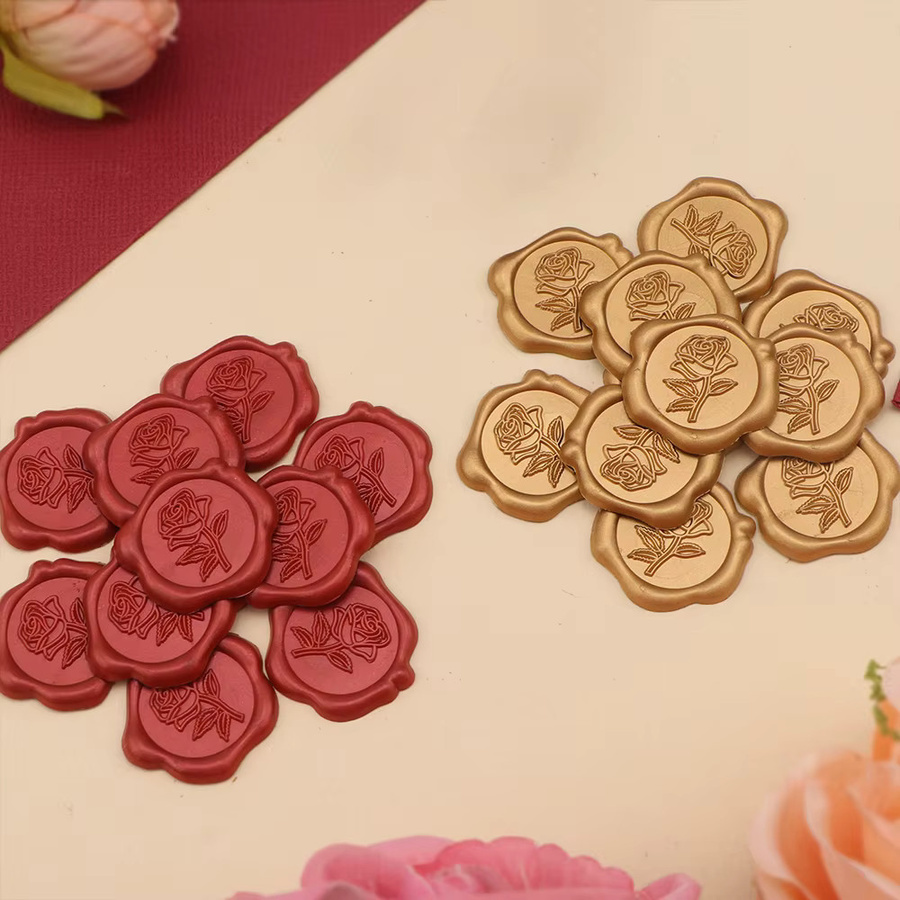 QWELL 25er Set Selbstklebende Wachssiegel-Aufkleber mit 3D Rosenblütenform in Gold und Rot - Bild 4