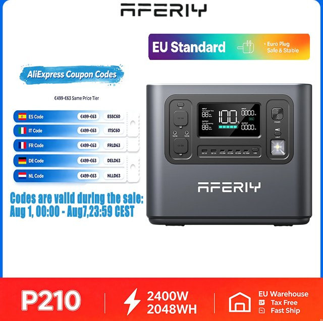 AFERIY P210 Mobile Powerstation 2400W (Spitze 4800W) 2400Wh Lithium-Batterie in Grau - Bild 1