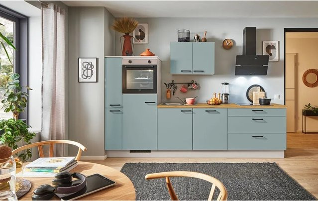pino Küchenzeile Nordisch Grün mit Seitenschrank und Geräteplatz Breite: 300 cm, Höhe: 280 cm, Tiefe: 60 cm - Bild 1