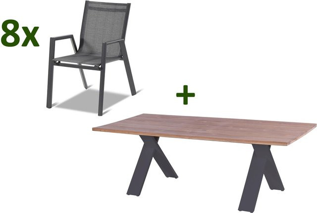 Hartman Xanadu Aruba Garten-Essgruppe aus Aluminium und Teakholz in Anthrazit mit 8 Stapelsesseln, Tisch B: 220 cm, T: 100 cm - Bild 1