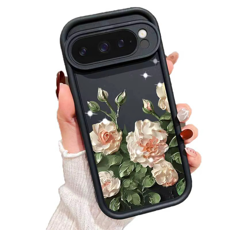 Stoßfeste Silikon-Handyhülle mit Ölgemälde-Rosen-Design für Google Pixel 9, 10 Pro XL, 8, 7 Pro, 8A, 7A in Schwarz und Mehrfarbig - Bild 2