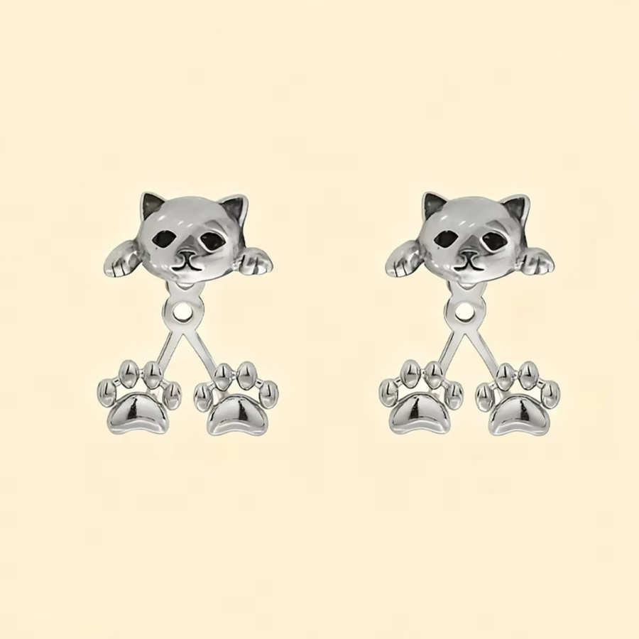 Rinhoo Ohrstecker Katze Pfote, Silber Farbe, Unisex - Bild 2