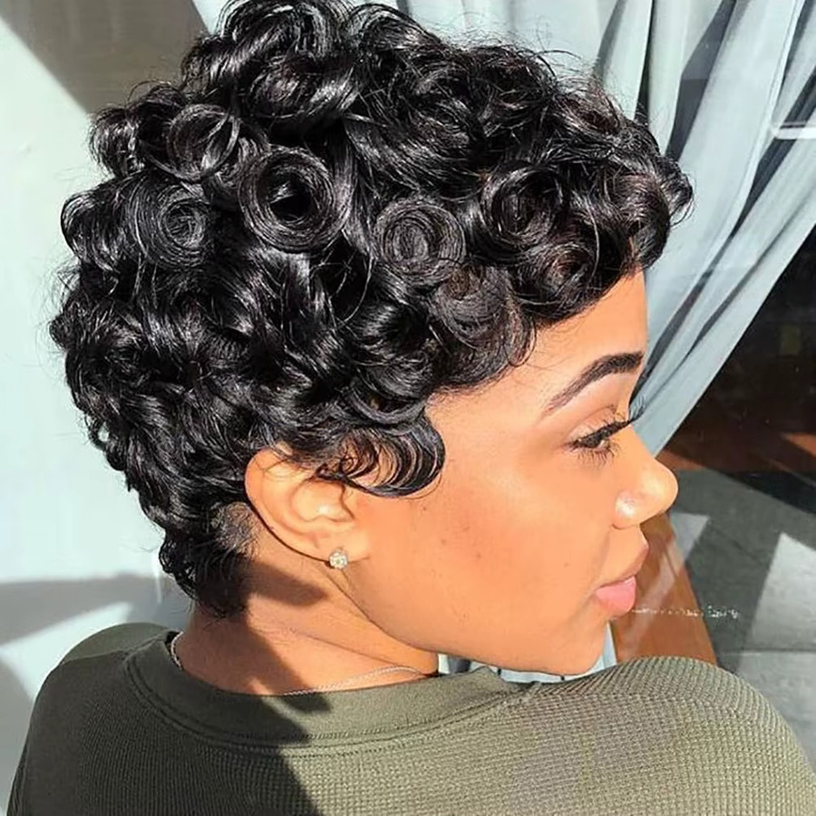 OYM HAIR Pixie-Perücke, kurze Echthaar-Perücke mit Pony, Damen - Bild 4