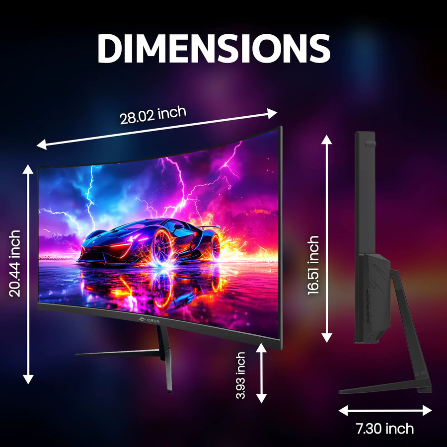 CRUA 32 Zoll Curved Gaming-Monitor mit VA-Panel, 3440x1440p QHD Auflösung, 165Hz Bildwiederholrate, 1500R Krümmung, 120% sRGB, AMD Freesync, HDMI und DisplayPort, Schwarz - Bild 4