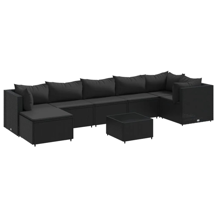 vidaXL 8-tlg Garten-Lounge-Set in L-Form aus schwarzem PE-Rattan mit wetterfesten Kissen und pulverbeschichtetem Stahlgestell - Bild 2