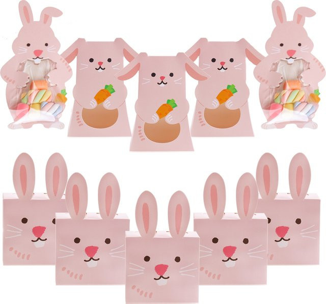 10 Stück rosa Häschen-Geschenkboxen aus Papier für Süßigkeiten und Konfekt - Bild 1