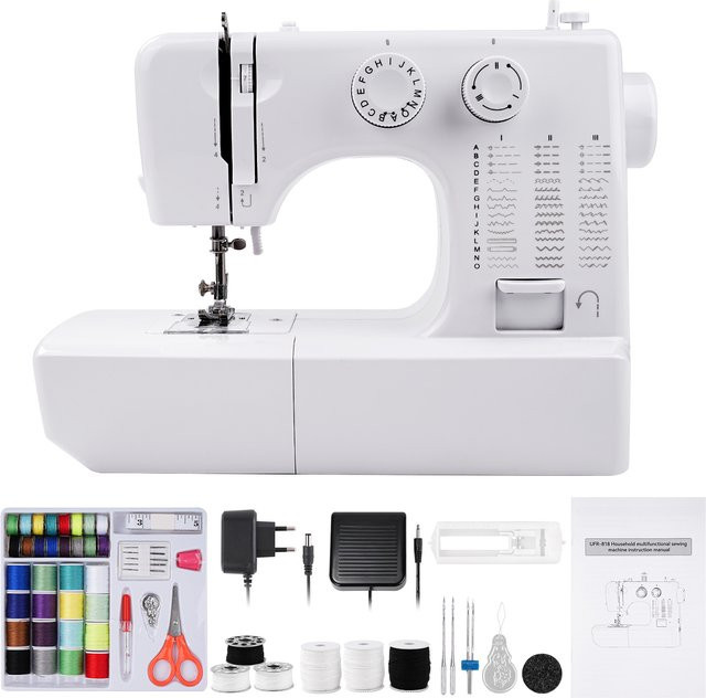 LetCartMaker Mini-Elektro-Nähmaschine 818 in Weiß mit 45 Stichen und 42-teiligem Nähset als DIY-Haushaltsnähmaschine inklusive Doppelnadel-Funktion - Bild 1