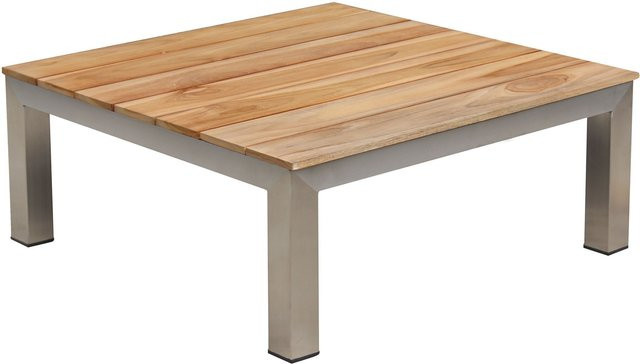 OUTFLEXX Beistelltisch aus Edelstahl und Teakholz in Silber/Natur, B/T/H: 69 x 69 x 29 cm - Bild 1
