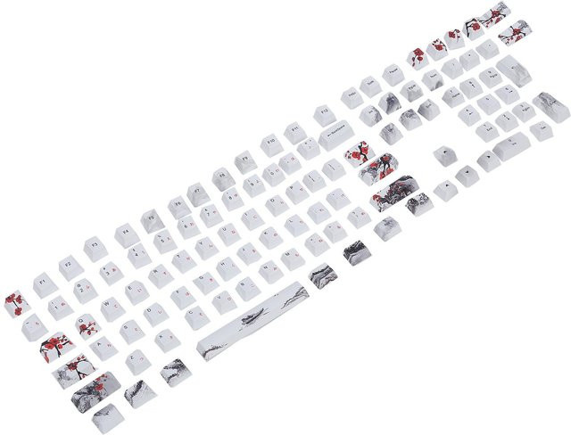 Honor Electronics Tastenkappen aus PBT mit 5-seitiger Sublimation, 110 Tasten für mechanische und optische Tastaturen, Farbe: Weiß, Layout: Englisch-Japanisch - Bild 1