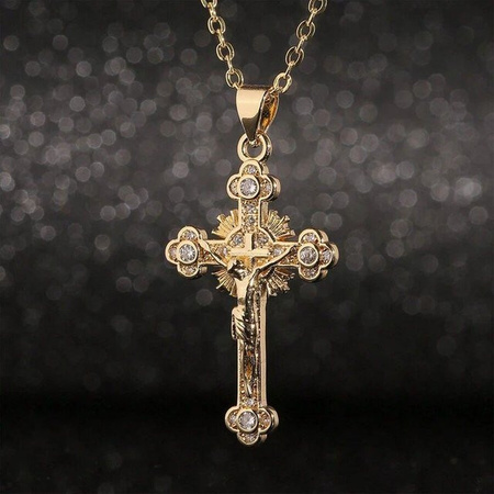 Rui Di Anhänger Halskette, Jesus Kreuz, Gold, Zirkonia, Unisex