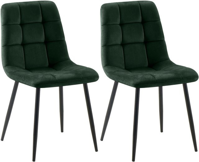 2er Set DELUKE Esszimmerstühle FIGAD aus Samt in Grün mit Steppmuster, B/T/H: 45 x 55 x 84 cm - Bild 1