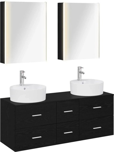 vidaXL Badezimmermöbel-Set 5-teilig in Schwarzer Eiche mit Glas und LED-Beleuchtung - Bild 1