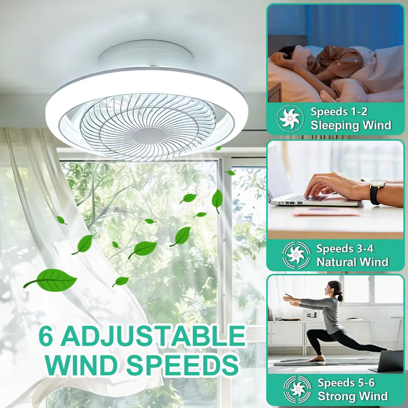 MARPOU Moderner LED-Deckenventilator in Weiß mit 360 Grad Rotation, 6-Gang Steuerung, dimmbarer Beleuchtung und Fernbedienung sowie App-Steuerung - Bild 3
