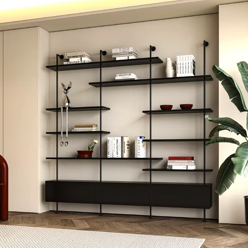 OAKCIA Bücherregal im Mid-Century-Stil aus Metall in Schwarz, Wandmontage, H x B x T: 230 x 60 x 25 cm - Bild 2