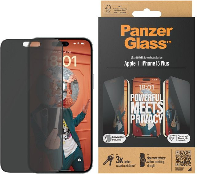 PanzerGlass Privacy Blickschutzfolie für iPhone 15 Plus Ultra-Wide Fit mit EasyAligner - Bild 2