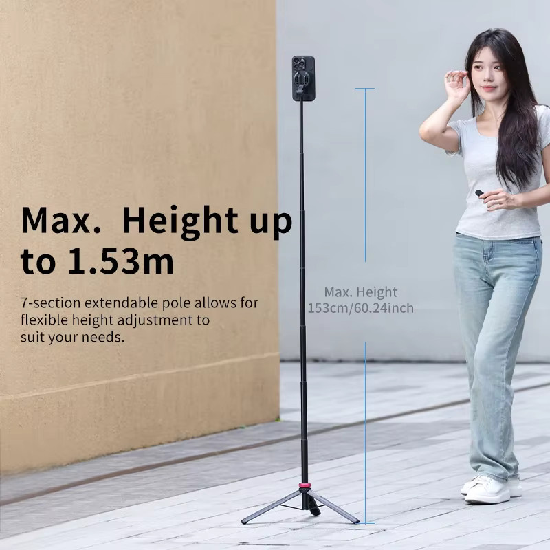 Ulanzi MT-84 MagSafe Selfie-Stick Stativ mit Bluetooth-Fernbedienung in Schwarz, 1,53 m Telefon-Verlängerungsstativ für iPhone 16 15 Live-Streaming und Vlog - Bild 3