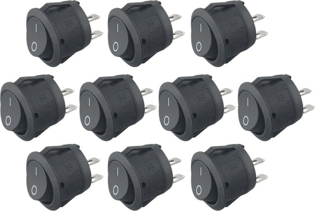 NIGHTKIST 10er Set Runde Wippschalter EIN/AUS 12V 2 Pin SPST Snap-in Schwarz für Camper Van Caravan Wohnmobil - Bild 1