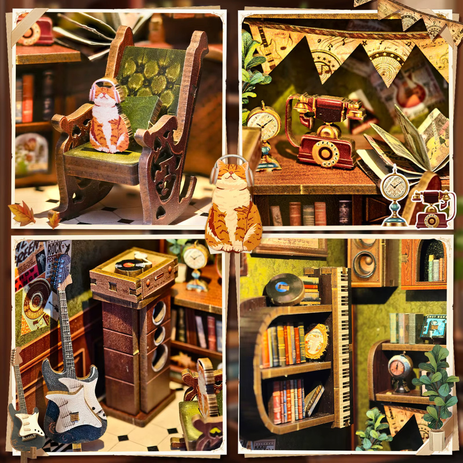 CUTEBEE DIY Book Nook Kit, Miniatur-Puppenhaus aus Holz, mit Licht - Bild 6