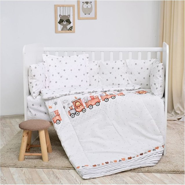 Lorelli Babybettwäsche-Set 5-tlg. aus 100% Baumwolle in Weiß und Grau mit Steppdecke, Kopfkissen, Laken und Nestchen - Bild 1