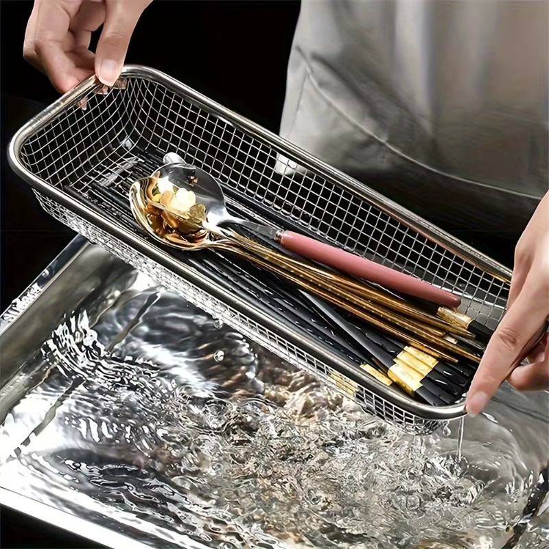 Essstäbchenkorb und Desinfektionsschrank aus Edelstahl in Silber zur Aufbewahrung und Ablage - Bild 5